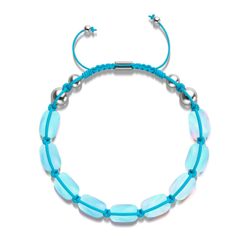 Aquamarin | Silber | Meerjungfrau Glaskiesel Makramee Armband
